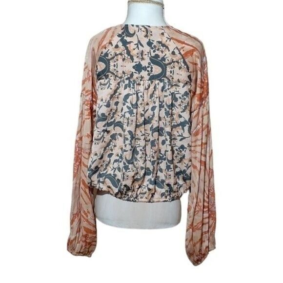 Free People Cruisin' Together Women's Printed Neutral Long Sleeve Top  Sz Small - Picture 7 of 11